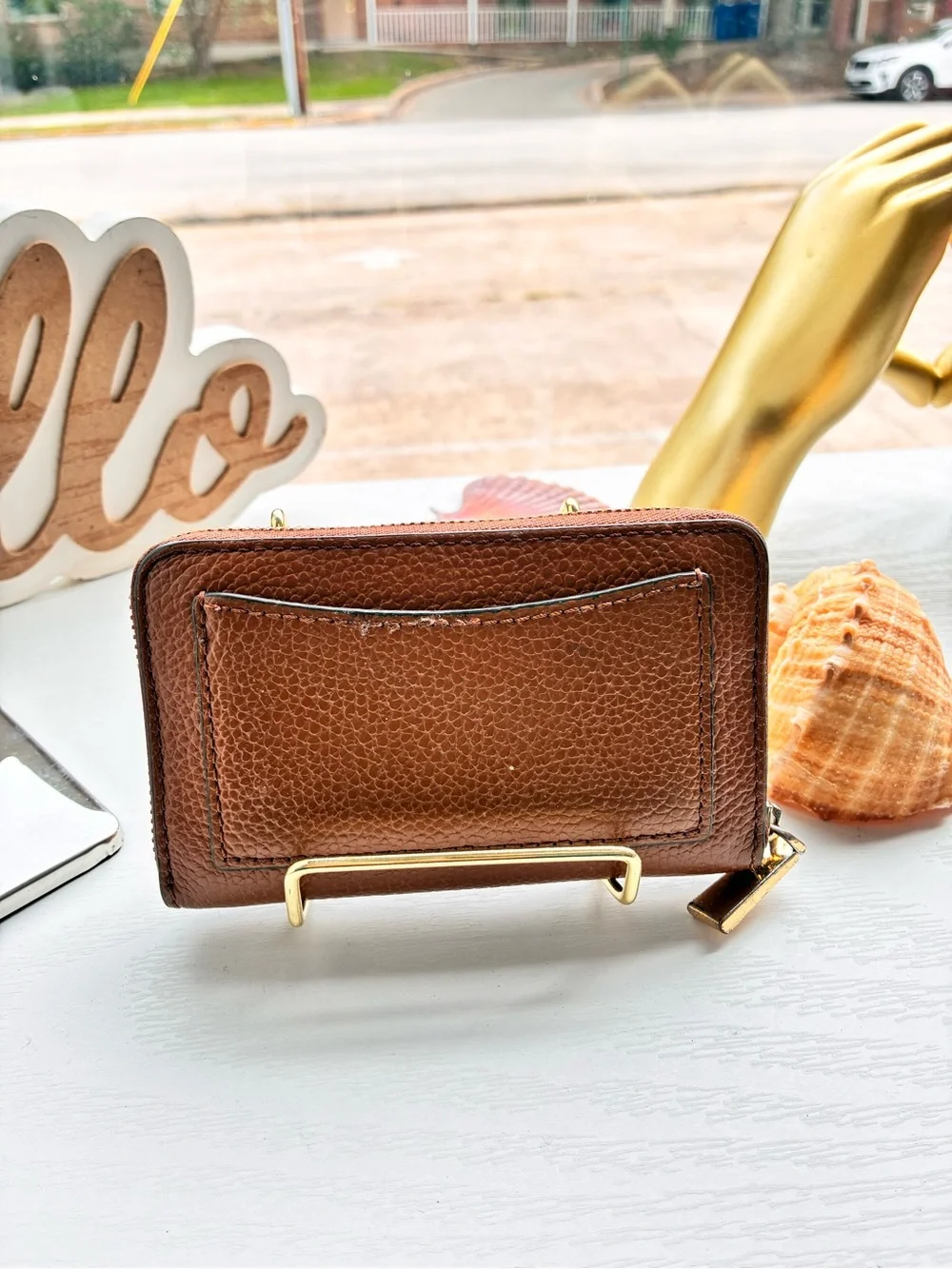 Michael Kors Tan Pebbled Leather Zip-Around Wallet with Gold Logo